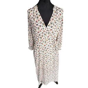 Azoe Floral Wrap Dress with Swiss Dot Detail – Size Small, Long Sleeve, Midi M